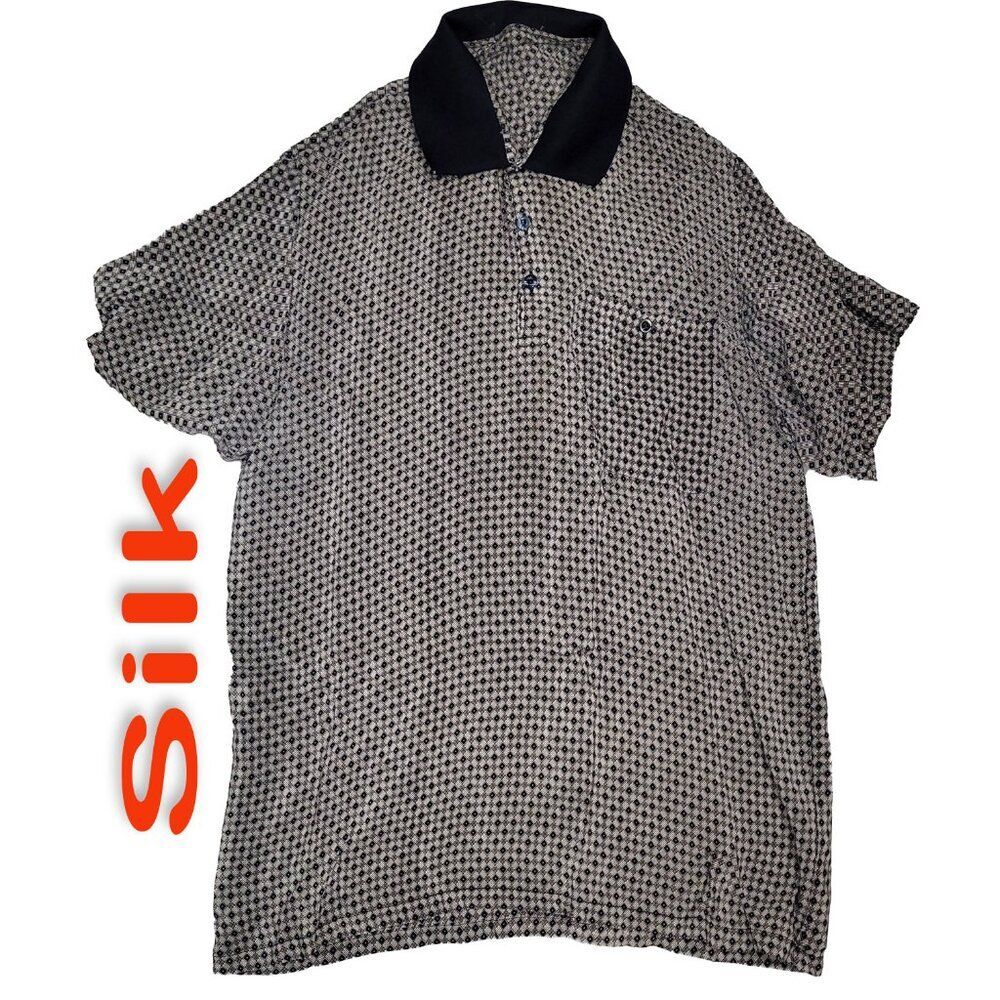 Men's 100% Silk Size L Short Sleeve Top Polo Shirt SEK453